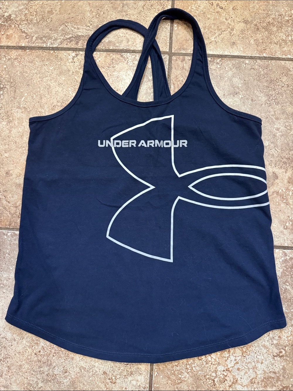 Under Armour Navy Blue Racerback Tank Top with Large Logo